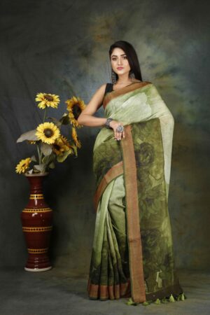 Linen Floral Saree - Image 7