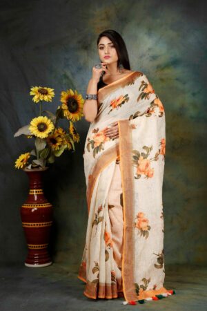 Linen Floral Saree - Image 28