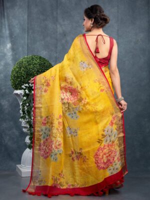 Linen Floral Saree - Image 22