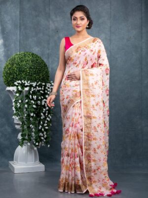Linen Floral Saree - Image 16