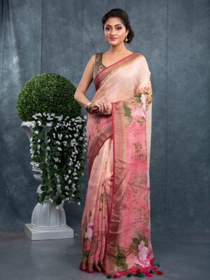 Linen Floral Saree - Image 27