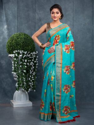 Linen Floral Saree - Image 11
