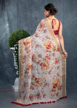 Linen Floral Saree - Image 9