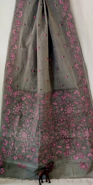 Cotton Kantha Stitch Saree - Image 17