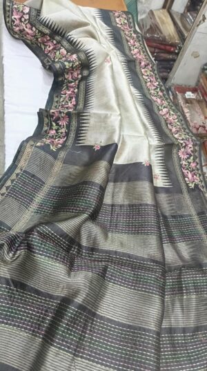 Tussar Saree with Parsi Ghara Border - Image 2