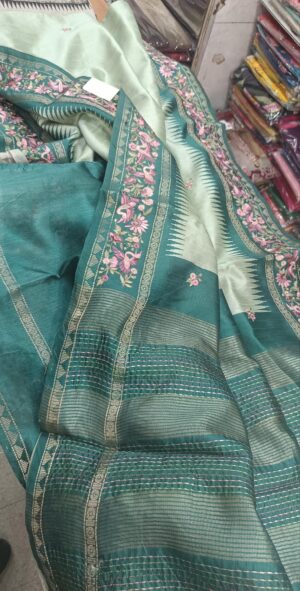 Tussar Saree with Parsi Ghara Border - Image 4