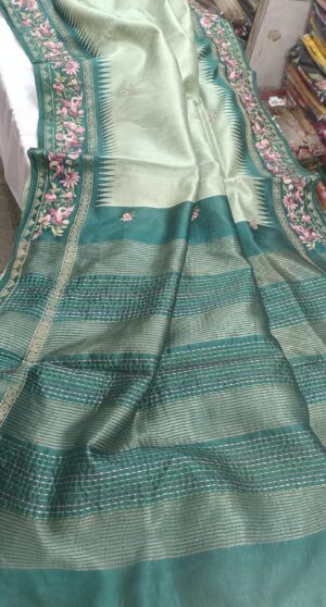 Tussar Saree with Parsi Ghara Border - Image 3